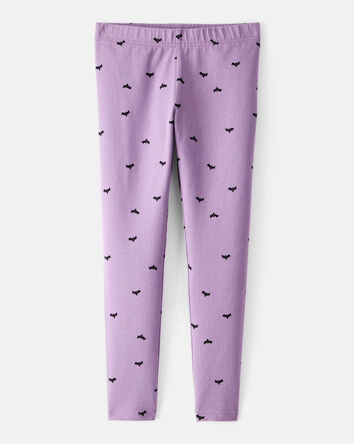 Kid Cotton Halloween Bat Stretch Leggings - Purple, 