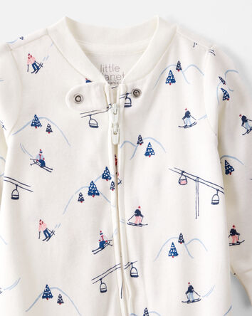 Baby Organic Cotton Sleep & Play Pajamas in Snowy Slopes Print, 
