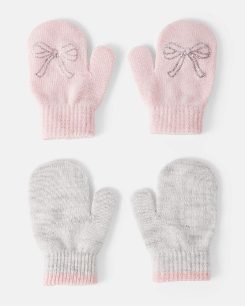 Toddler Girl 2-Pack Bow Winter Mittens - Pink/Grey, image 1 of 2 slides