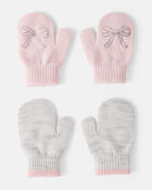 Toddler Girl 2-Pack Bow Winter Mittens - Pink/Grey, image 1 of 2 slides