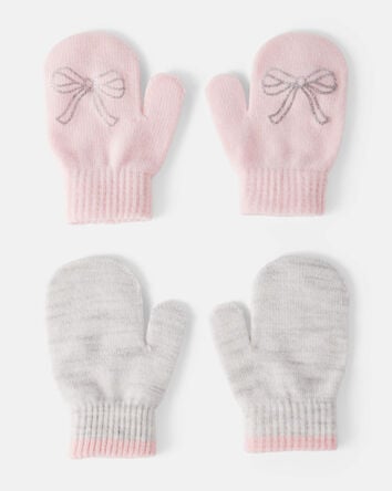 Toddler Girl 2-Pack Bow Winter Mittens - Pink/Grey, 