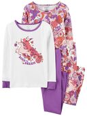 White/Purple - Kid 4-Piece Unicorn 100% Snug Fit Cotton Pajamas