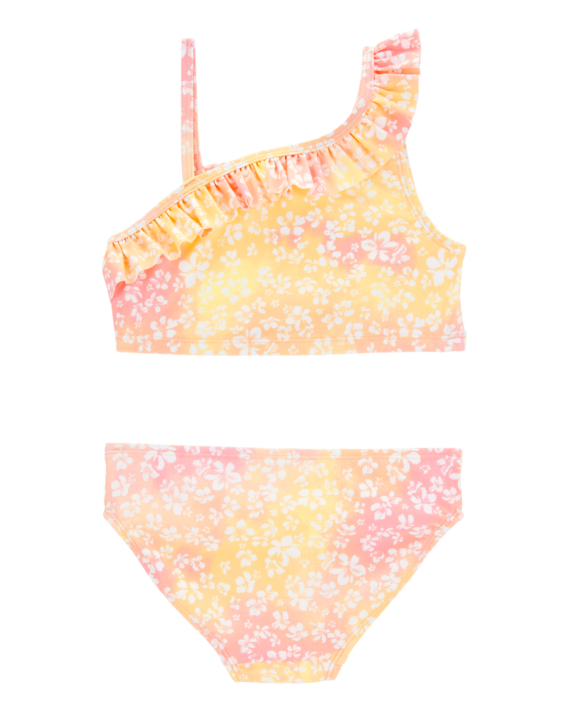 Kid 2-Piece Ruffle Floral Tie-Dye Swim Set - Pink/Yellow, image 2 of 5 slides