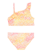 Kid 2-Piece Ruffle Floral Tie-Dye Swim Set - Pink/Yellow, image 2 of 5 slides