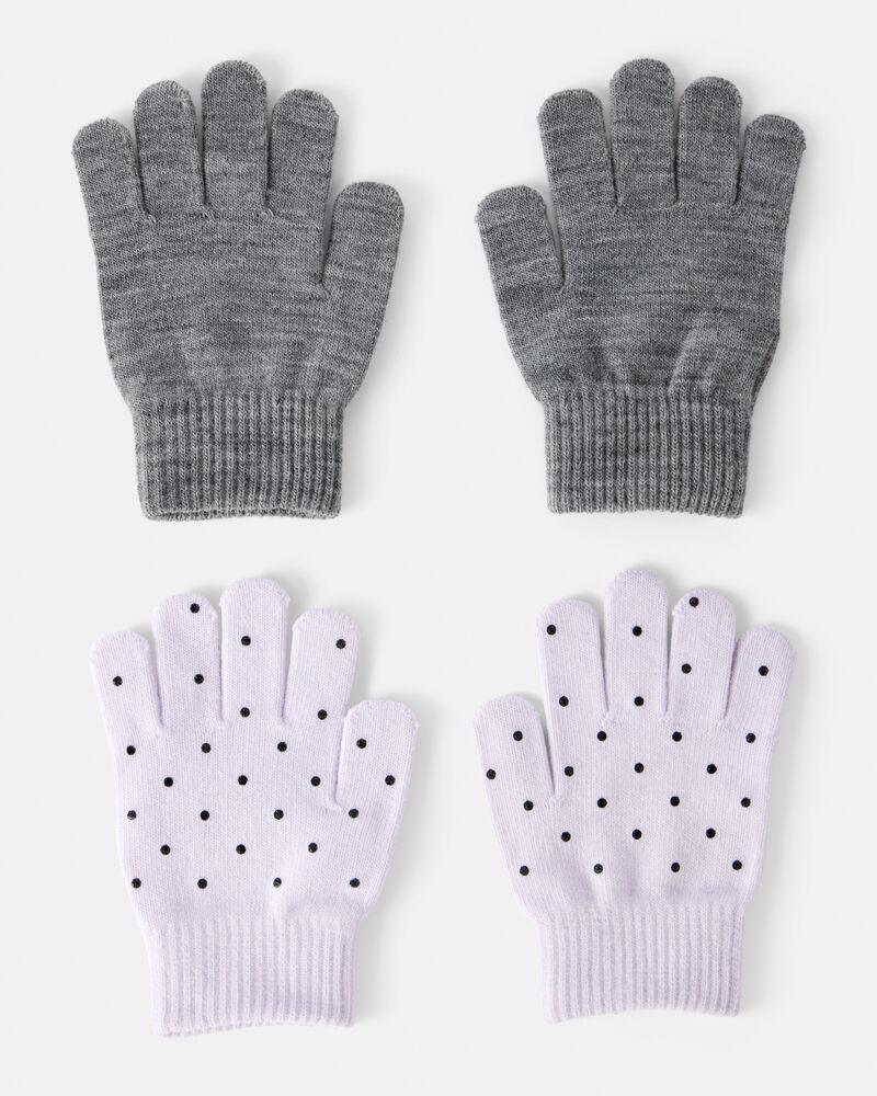 Girls 2-Pack Cat Polka Dot Winter Gloves- Purple/Grey, image 1 of 2 slides