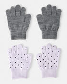 Girls 2-Pack Cat Polka Dot Winter Gloves- Purple/Grey, image 1 of 2 slides