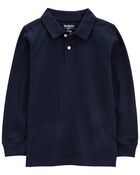 Kid Navy Long-Sleeve Piqué Polo Shirt, image 1 of 3 slides