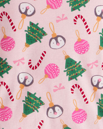 Kid Christmas Ornament Print 100% Cotton Long-Sleeve 2-Piece Pajamas - Pink, 