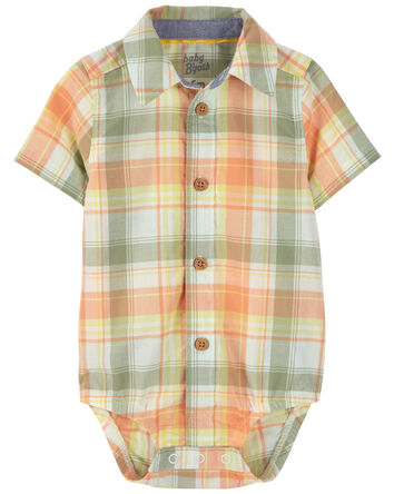 Baby 2-Piece Plaid Button-Front Bodysuit & Cargo Trail Shorts Set
, 