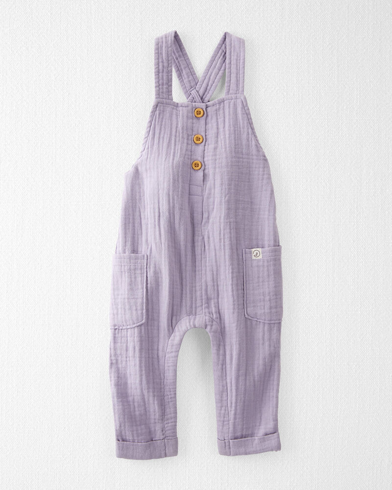 Baby Organic Cotton Gauze Overalls in Lilac, image 1 of 7 slides