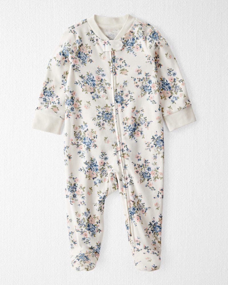 Baby Organic Cotton Floral-Print Sleep & Play Pajamas, image 1 of 4 slides