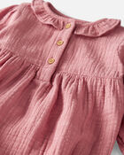 Baby Organic Cotton Gauze Ruffle Bubble in Dark Blush, image 2 of 4 slides