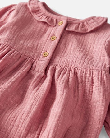 Baby Organic Cotton Gauze Ruffle Bubble in Dark Blush, 