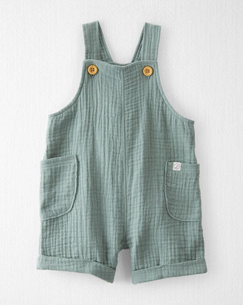 Organic Cotton Gauze Shortalls in Green, 