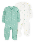 Baby 2-Pack Frog 2-Way Zip Cotton Sleep & Play Pajamas, image 1 of 4 slides