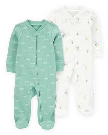 Baby 2-Pack Frog 2-Way Zip Cotton Sleep & Play Pajamas, 