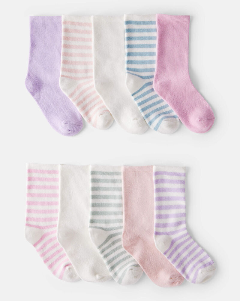 Girls 10-Pack Striped Crew Socks, image 1 of 2 slides