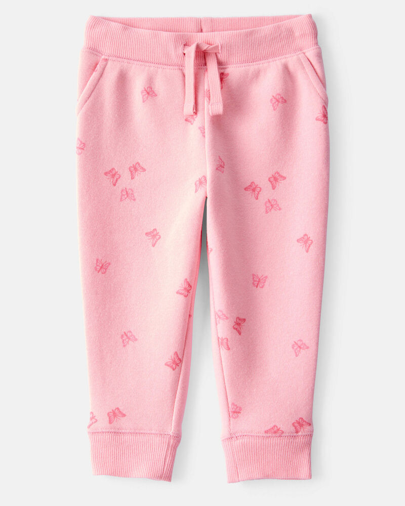 Baby Girl Butterfly Print Fleece Drawstring Joggers - Pink, image 1 of 4 slides