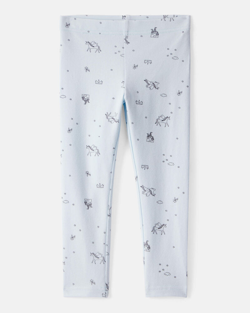 Toddler Girl Printed Cotton Pull-On Stretch Leggings - Blue, image 1 of 3 slides