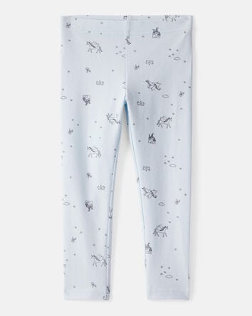 Toddler Girl Printed Cotton Pull-On Stretch Leggings - Blue, 