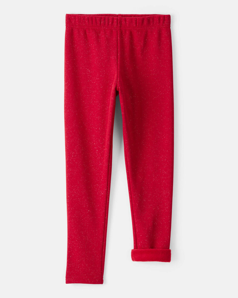 Girls Shimmer Cotton Pull-On Stretch Leggings - Red, image 3 of 5 slides
