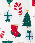 Baby Santa Print 100% Cotton Long-Sleeve 2-Piece Pajamas - White, image 2 of 3 slides