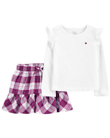 Baby 2-Piece Flutter Top & Plaid Flannel Skort Set, 