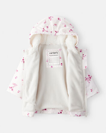 Baby Girl Floral Long-Sleeve Midweight Anorak Jacket - White, 