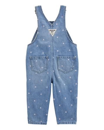 Baby Heart-Print Knit Denim Overalls - Blue, 