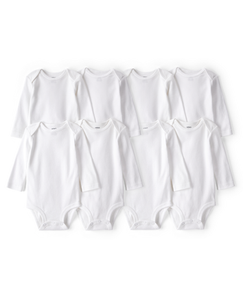 Baby 8-Pack Long Sleeve Cotton Bodysuits - White, 