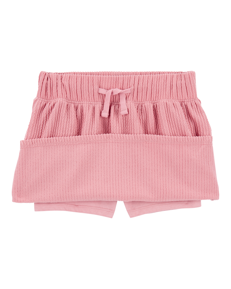Kid Ribbed Textured Drawstring Skort - Pink, image 2 of 4 slides