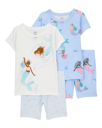 Toddler Mermaid Print Snug Fit Cotton 4-Piece Pajamas, 