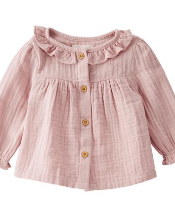 Baby Organic Cotton Gauze Button-Front Dress in Perfect Pink

, 