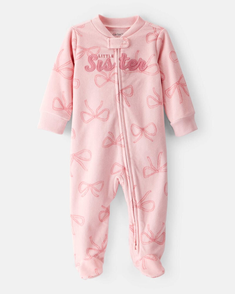 Baby Girl Bow Print Loose Fit Long-Sleeve Sleep & Play - Pink, image 1 of 4 slides