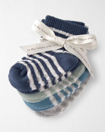 Baby 4-Pack Slip Resistant Socks Made with Organic Cotton in Stripes, 