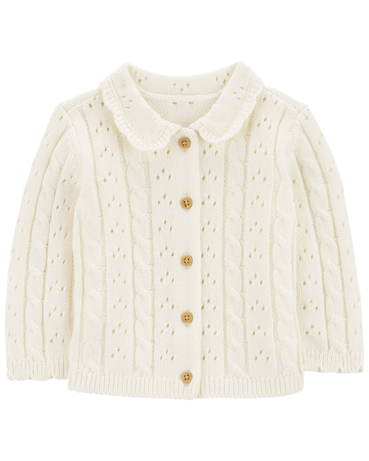 Cream Baby Pointelle ButtonFront Sweater Knit Cardigan