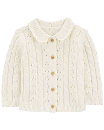 Baby Pointelle Button-Front Sweater Knit Cardigan, 