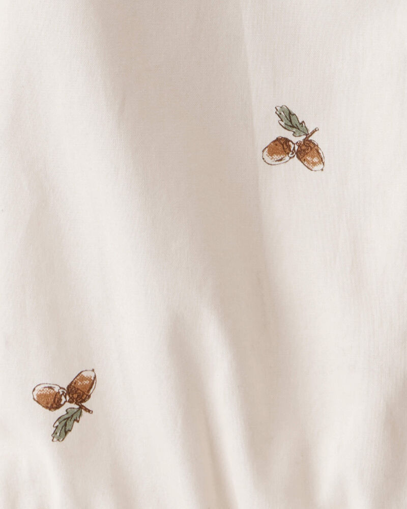 Baby Poplin Acorn Print Long-Sleeve Bodysuit - Khaki, image 3 of 4 slides