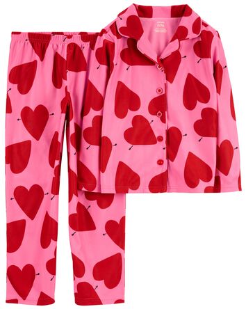 Heart Print Valentine's Day Fleece 2-Piece Pajamas, 