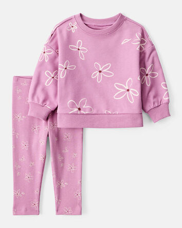 Baby Girl Floral Long-Sleeve Cotton Tee & Pant Set - Purple, 