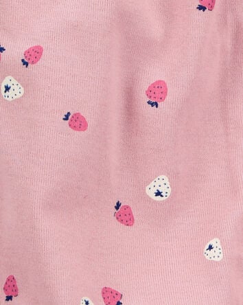 Baby Girl Strawberry Print Ribbed Short-Sleeve Romper - Pink, 