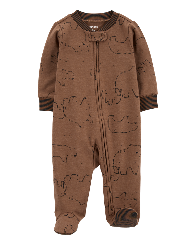 Baby Polar Bear 2-Way Zip Cotton Blend Sleep & Play Pajamas, image 2 of 5 slides