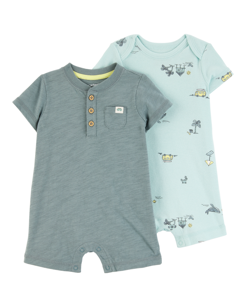 Baby 2-Pack Beach Print Rompers, image 1 of 4 slides