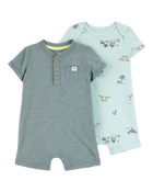 Baby 2-Pack Beach Print Rompers, image 1 of 4 slides