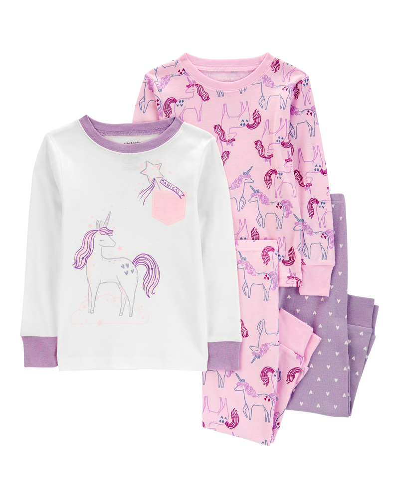 Baby 4-Piece Unicorn 100% Snug Fit Cotton Pajamas, image 1 of 4 slides
