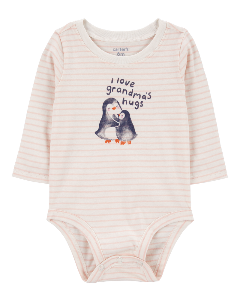 Baby Penguin Grandma's Hugs Long-Sleeve Bodysuit, image 1 of 3 slides