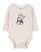 Baby Penguin Grandma's Hugs Long-Sleeve Bodysuit, image 1 of 3 slides