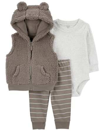 3-Piece Sherpa Little Vest Set, 