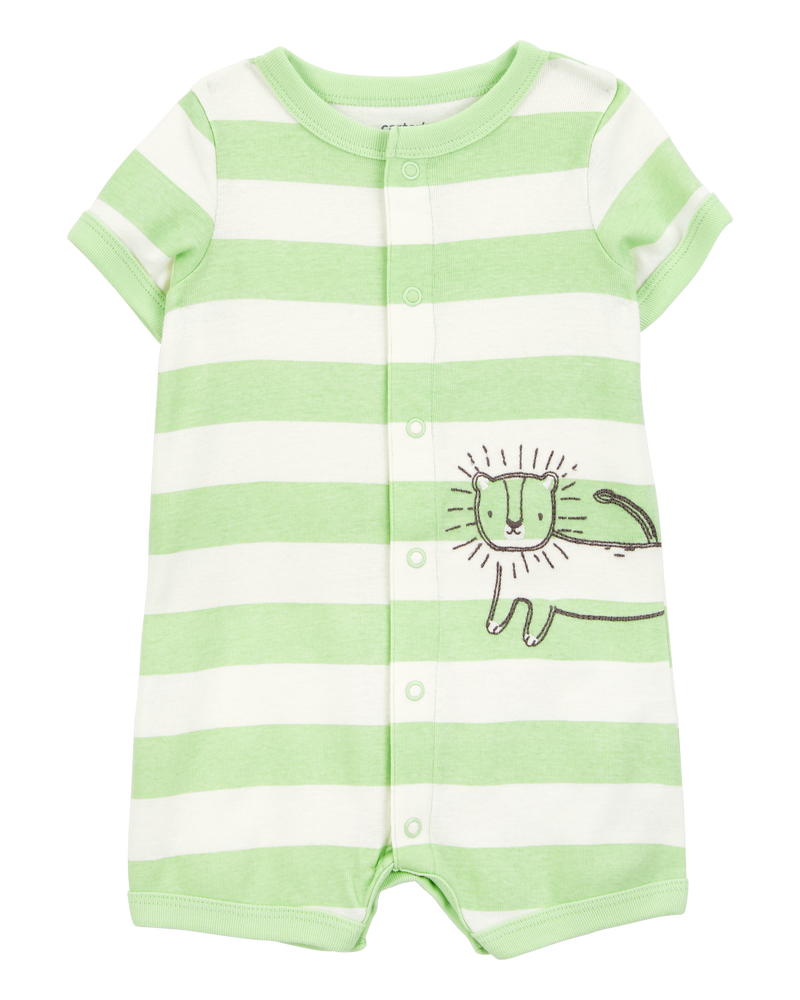 Baby Boy Lion Striped Short-Sleeve Romper -Green, image 1 of 3 slides