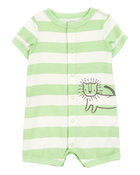 Baby Boy Lion Striped Short-Sleeve Romper -Green, image 1 of 3 slides